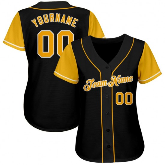 Custom Black Gold-White Authentic Baseball Jersey