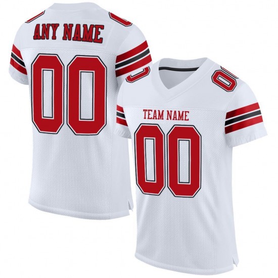 Custom White Red-Black Mesh Authentic Football Jersey