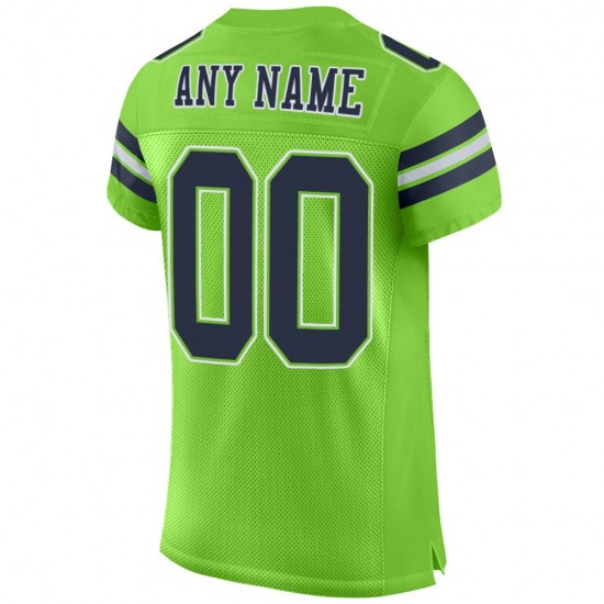 Custom Neon Green Navy-White Mesh Authentic Football Jersey