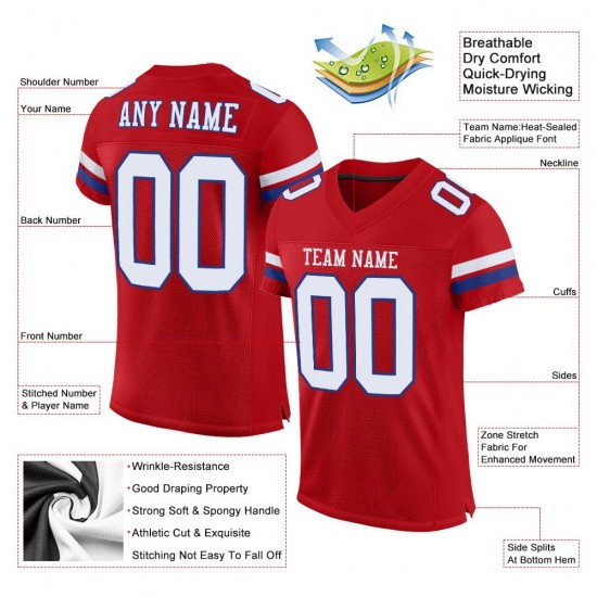 Custom Red White-Royal Mesh Authentic Football Jersey