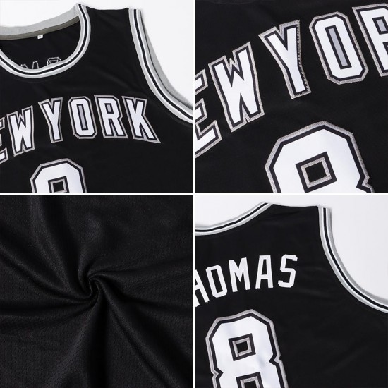 Custom Black Black-Silver Gray Authentic Throwback Basketball Jersey