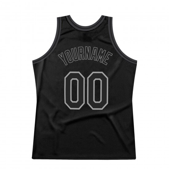 Custom Black Black-Silver Gray Authentic Throwback Basketball Jersey