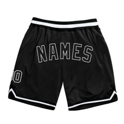 Custom Black Black-White Authentic Throwback Basketball Shorts