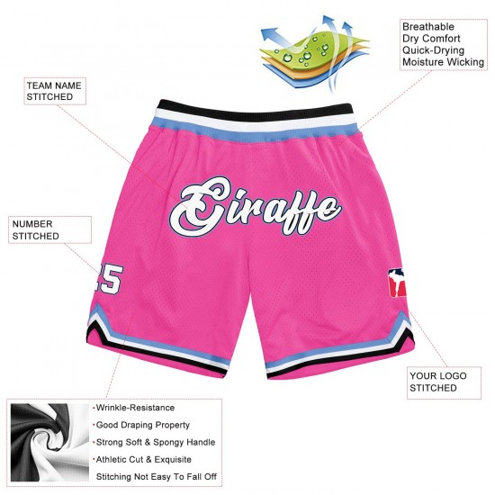 Custom Pink White-Light Blue Authentic Throwback Basketball Shorts