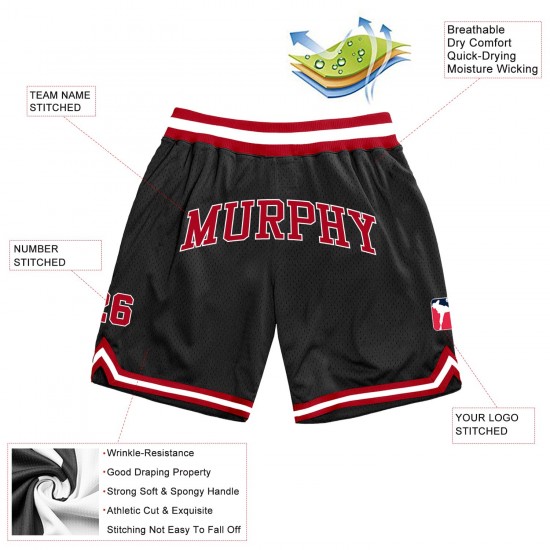 Custom Black Red-White Authentic Throwback Basketball Shorts