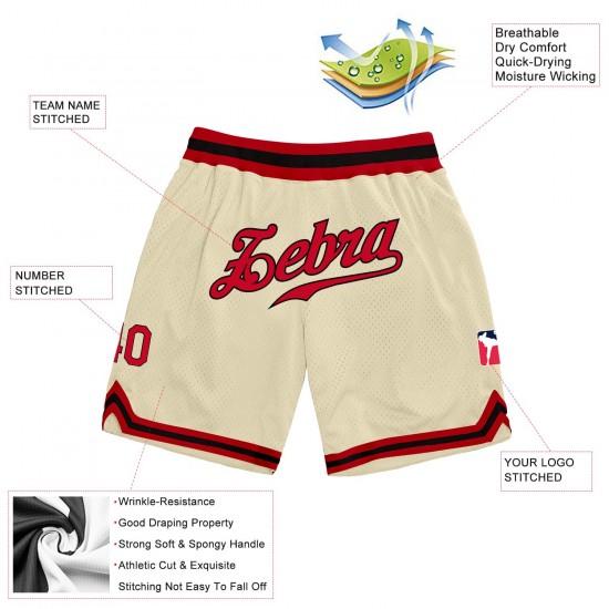 Custom Cream Red-Black Authentic Throwback Basketball Shorts