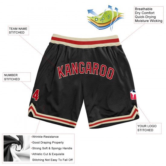 Custom Black Red-Cream Authentic Throwback Basketball Shorts