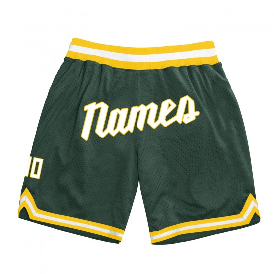 Custom Hunter Green White-Gold Authentic Throwback Basketball Shorts