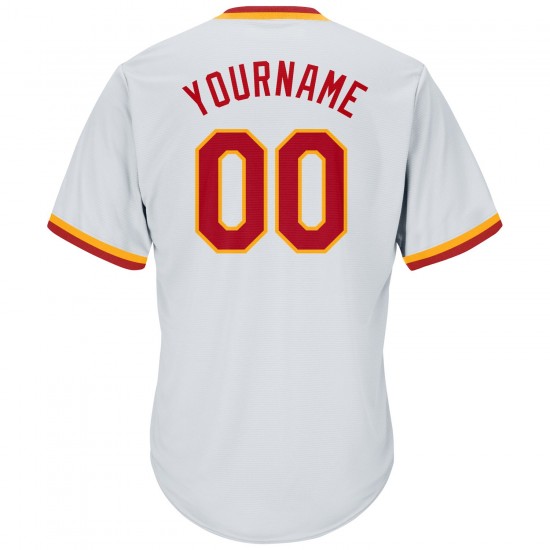 Custom White Red-Gold Authentic Throwback Rib-Knit Baseball Jersey Shirt