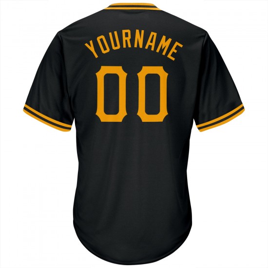 Custom Black Gold Authentic Throwback Rib-Knit Baseball Jersey Shirt