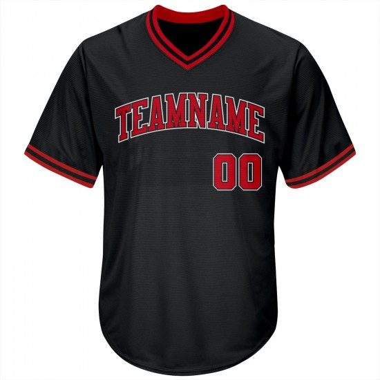 Custom Black Red-White Authentic Throwback Rib-Knit Baseball Jersey Shirt