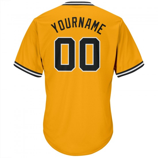 Custom Gold Black-White Authentic Throwback Rib-Knit Baseball Jersey Shirt