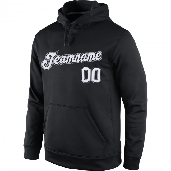 Custom Stitched Black White-Gray Sports Pullover Sweatshirt Hoodie