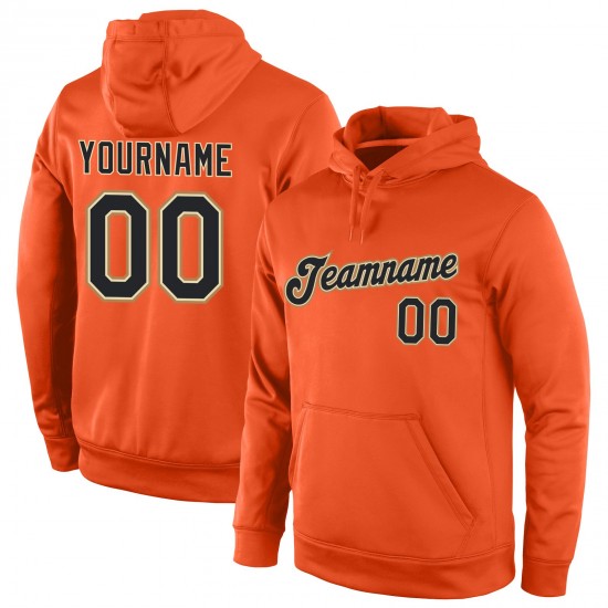 Custom Stitched Orange Black-Old Gold Sports Pullover Sweatshirt Hoodie