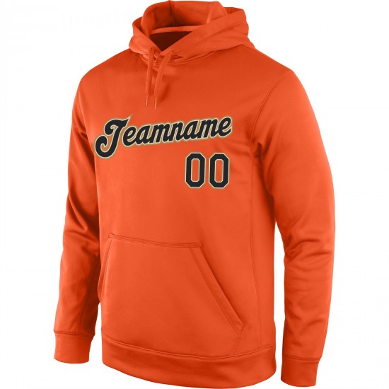 Custom Stitched Orange Black-Old Gold Sports Pullover Sweatshirt Hoodie