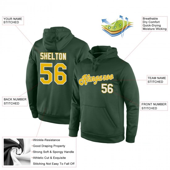 Custom Stitched Green Gold-White Sports Pullover Sweatshirt Hoodie