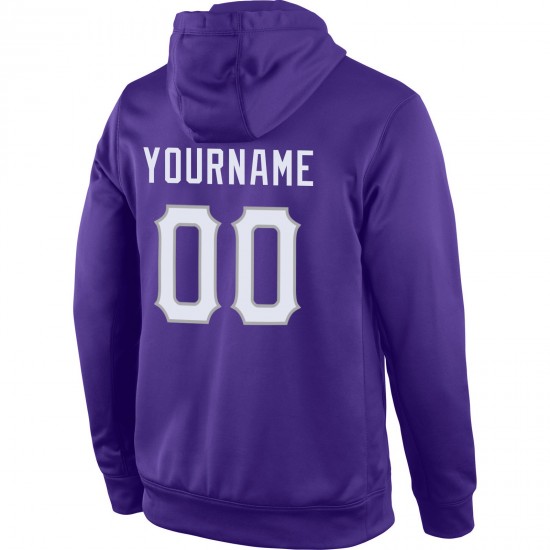 Custom Stitched Purple White-Gray Sports Pullover Sweatshirt Hoodie