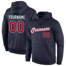 Custom Stitched Navy Red-White Sports Pullover Sweatshirt Hoodie