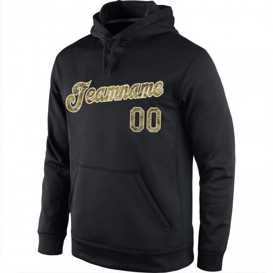 Custom Stitched Black Camo-Cream Sports Pullover Sweatshirt Hoodie