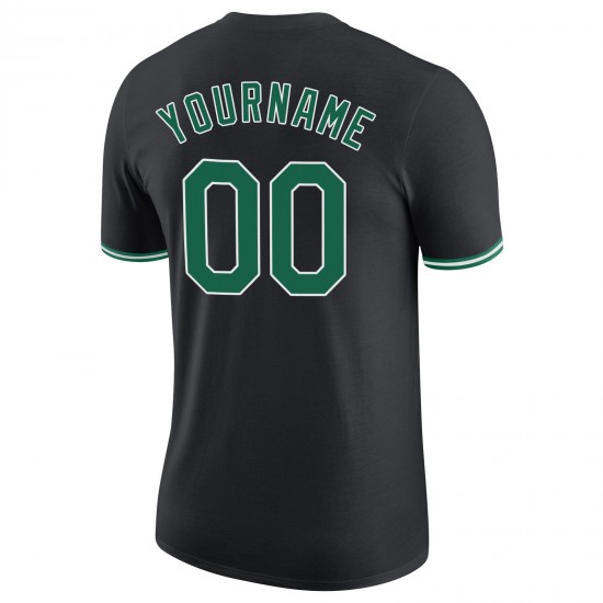 Custom Black Kelly Green-White Performance T-Shirt