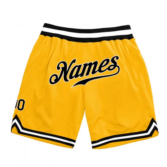 Custom Gold Black-White Authentic Throwback Basketball Shorts