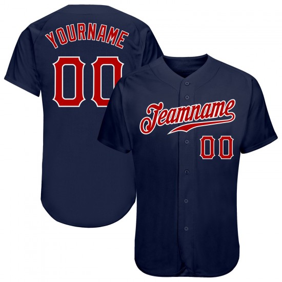 Custom Navy Red-White Authentic Baseball Jersey