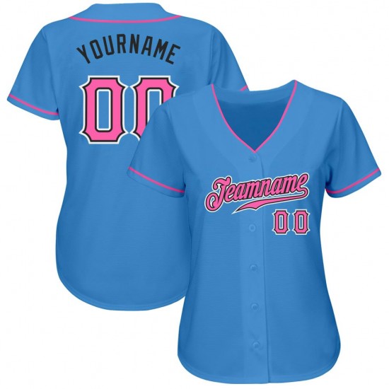 Custom Powder Blue Pink-Black Authentic Baseball Jersey