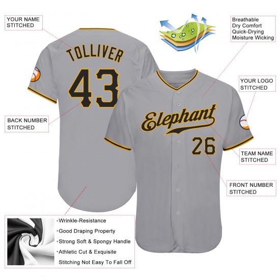 Custom Gray Black-Gold Authentic Baseball Jersey