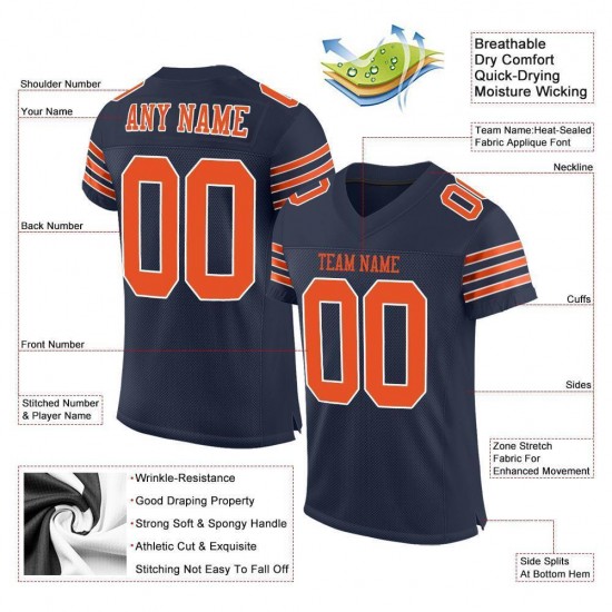 Custom Navy Orange-White Mesh Authentic Football Jersey