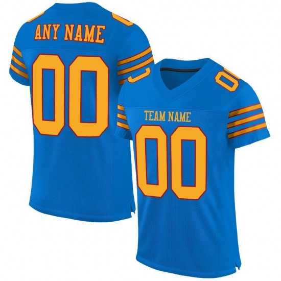 Custom Panther Blue Gold-Red Mesh Authentic Football Jersey