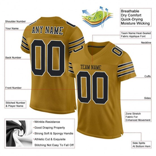 Custom Old Gold Black-White Mesh Authentic Football Jersey