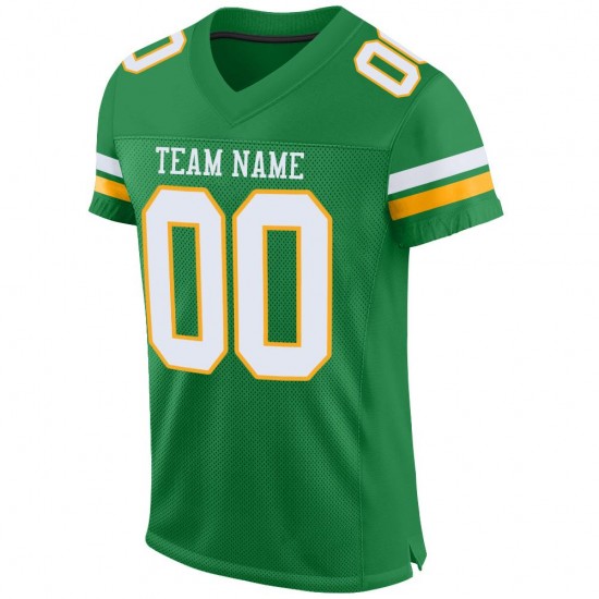 Custom Kelly Green White-Gold Mesh Authentic Football Jersey