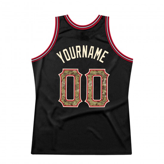 Custom Black Camo-Red Authentic Throwback Basketball Jersey