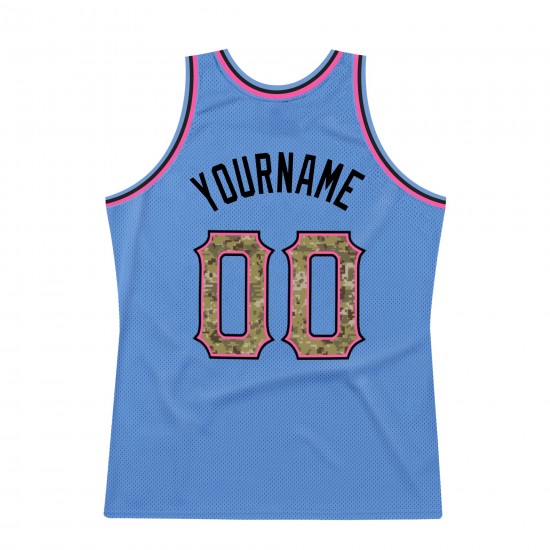 Custom Light Blue Camo-Pink Authentic Throwback Basketball Jersey