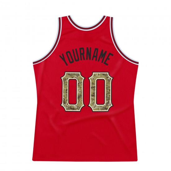 Custom Red Camo-Black Authentic Throwback Basketball Jersey