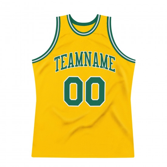 Custom Gold Kelly Green-White Authentic Throwback Basketball Jersey