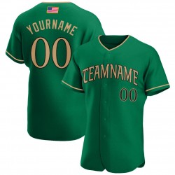 Custom Kelly Green Old Gold-Black Authentic American Flag Fashion Baseball Jersey