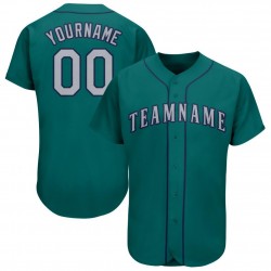 Custom Aqua Gray-Navy Baseball Jersey