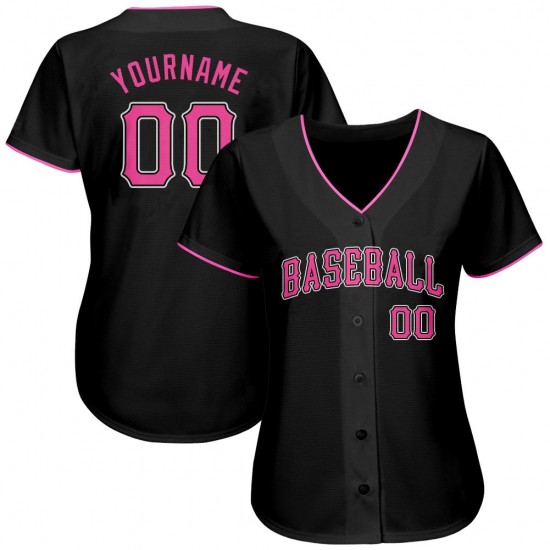 Custom Black Pink-White Authentic Baseball Jersey