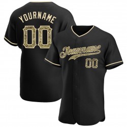 Custom Black Camo-Khaki Authentic Baseball Jersey