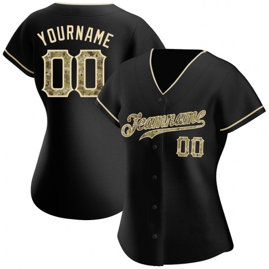 Custom Black Camo-Khaki Authentic Baseball Jersey