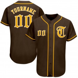 Custom Brown Gold-White Authentic Baseball Jersey