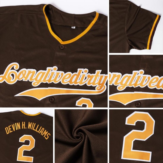 Custom Brown White-Orange Authentic Baseball Jersey