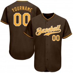 Custom Brown Gold-White Authentic Baseball Jersey