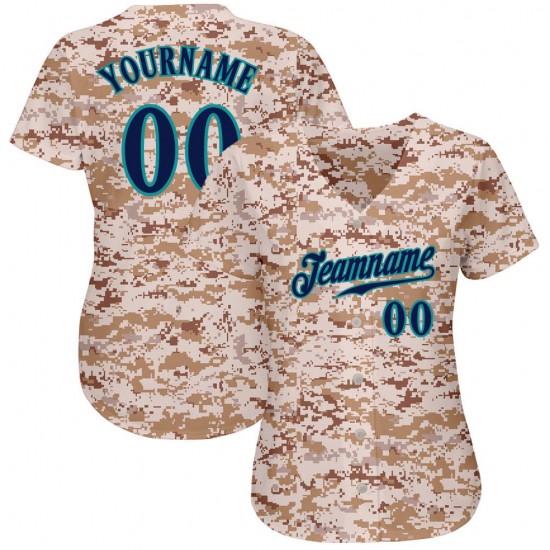 Custom Camo Navy-Aqua Authentic Baseball Jersey