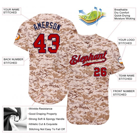 Custom Camo Red-Navy Authentic Baseball Jersey