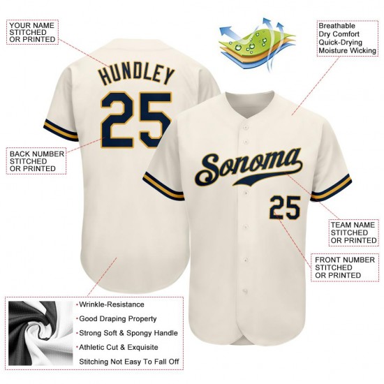 Custom Cream Navy-Gold Authentic Baseball Jersey