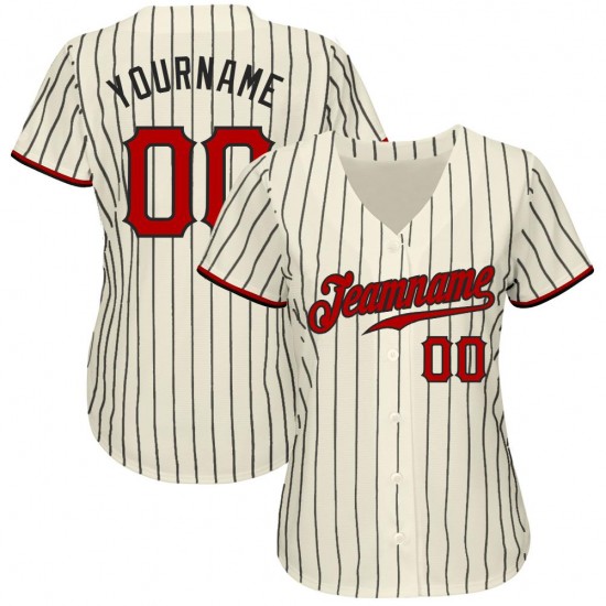 Custom Cream Black Strip Red-Black Authentic Baseball Jersey