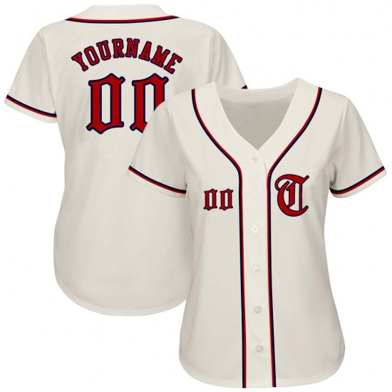 Custom Cream Red-Navy Authentic Baseball Jersey