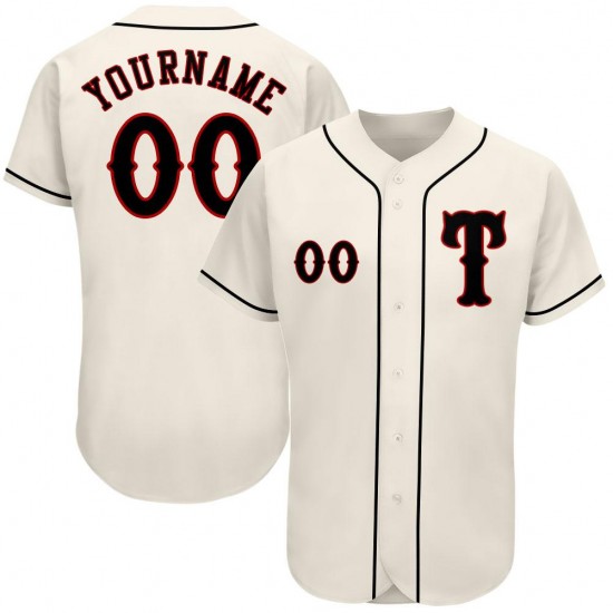 Custom Cream Black-Red Authentic Baseball Jersey